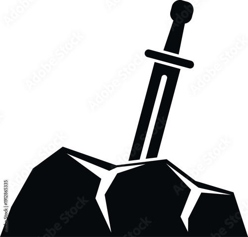 Iconic sword sticking out of the stone representing the king arthur legend