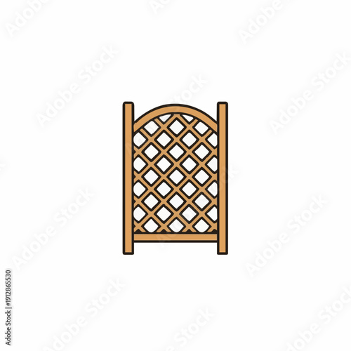 Wooden Garden Trellis With Arch Top And Diamond Pattern Geometric Design In Light Brown Wood Texture Isolated On White Background