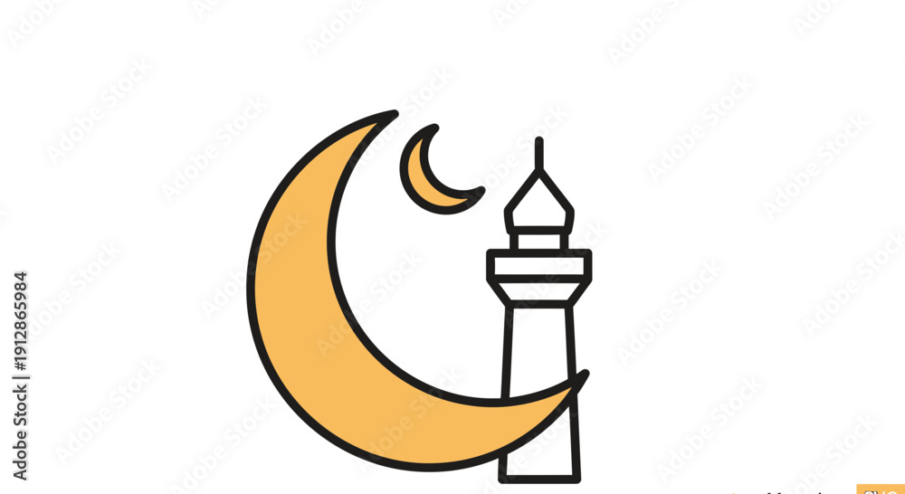 Obraz premium Islamic Crescent Moon and Minaret Icon