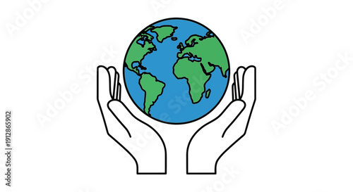 Hands Holding Planet Earth Globe Icon, Environmental Protection Concept
