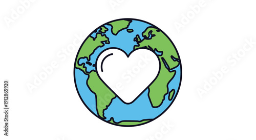 Heart Shaped Earth Globe Icon: Love for Planet, Eco-Friendly Concept