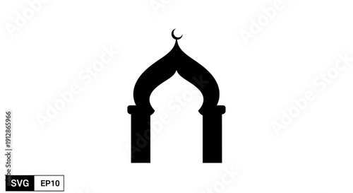 Islamic Archway Silhouette with Crescent Moon - Mosque Entrance Icon