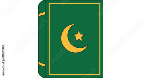 Islamic Book Quran Crescent Star Green Yellow Religious Symbol