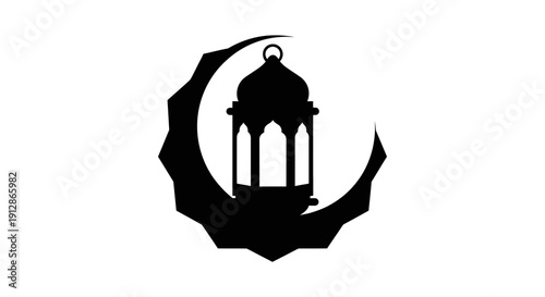 Islamic Crescent Moon and Lantern Silhouette for Ramadan and Eid Celebrations