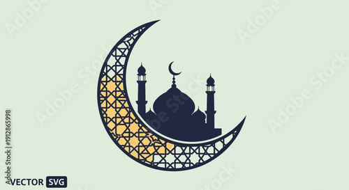 Islamic Crescent Moon and Mosque Silhouette Vector Art