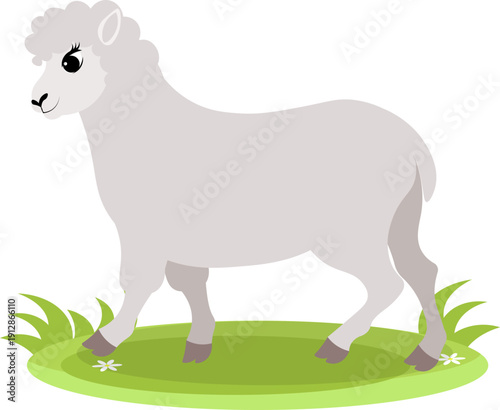 Farm Animals. Cute farm. A sheep is walking across a green meadow. Collection of farm animals. Flat vector illustration. Isolated