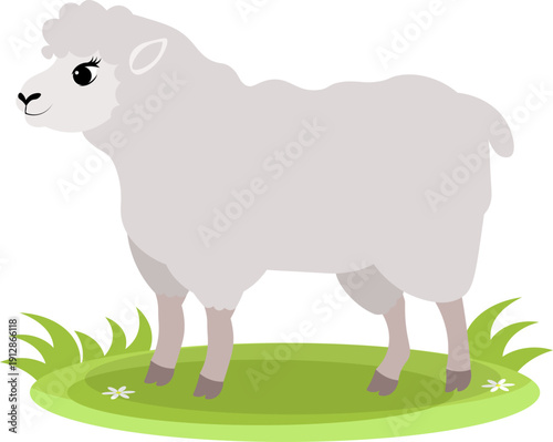 Farm Animals. Cute farm. The sheep is standing on a green meadow. Collection of farm animals. Flat vector illustration. Isolated