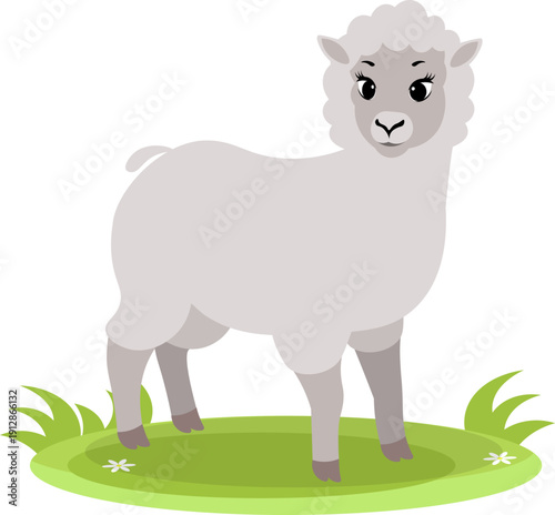 Farm Animals. Cute farm. A surprised sheep stands on a green meadow. Collection of farm animals. Flat vector illustration. Isolated