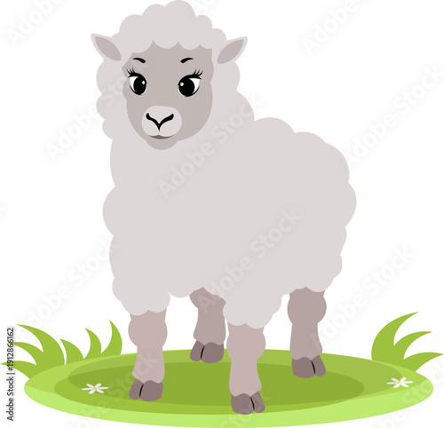 Farm Animals. Cute farm. A cute sheep is standing on the green grass.  Collection of farm animals. Flat vector illustration. Isolated