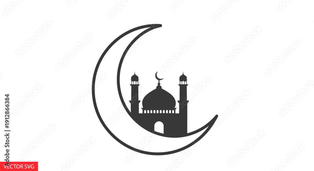 Obraz premium Mosque Silhouette Crescent Moon Islamic Symbol Vector