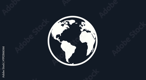 Minimalist White Globe Icon on Dark Blue Background