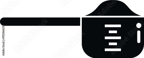 Measuring scoop holding protein powder for nutrition or fitness