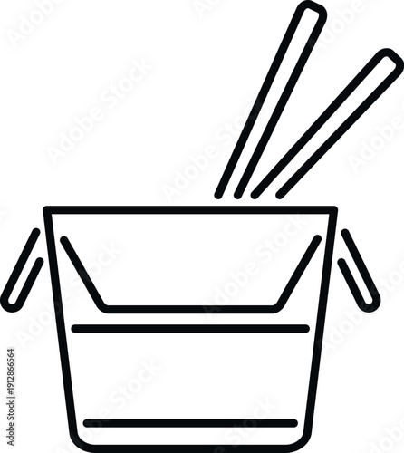 Asian food served in an opened delivery box with chopsticks