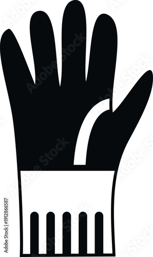 Hand wearing a protective rubber glove, useful for cleaning and industrial tasks