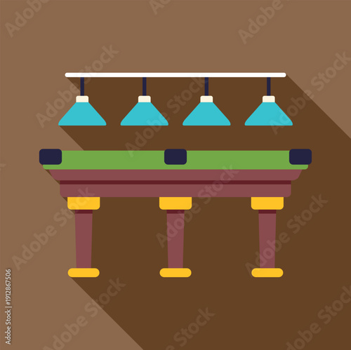 Pool table with hanging lamps for playing billiards, snooker, and cue sports