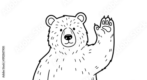 Illustration of a Friendly Bear Waving its Paw Isolated on a White Background