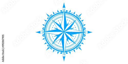 This nautical compass rose vector illustration features a north star design as a travel navigation symbol for world adventure and geography maps