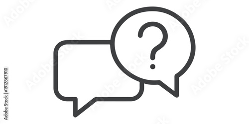 Vector illustration of a black and white speech bubble icon featuring a question mark symbol for web chat and business communication messages