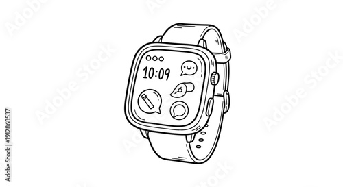 Digital lifestyle: Smartwatch illustration with app notifications time display trendy drawing