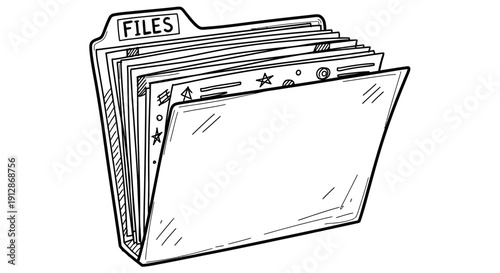 Digitally drawn file folder showcasing organization and information management efficiency