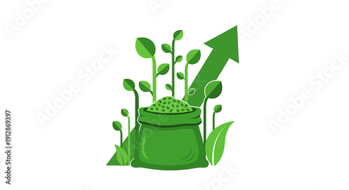 Green investment growth money sprouting financial success.