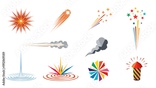 Colorful fireworks and burst designs for celebrations and events