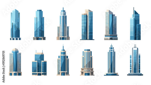 Modern skyscrapers collection: detailed set of high-rise architectures