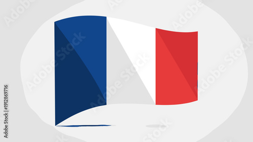 Curved french flag with three-dimensional effect on neutral background