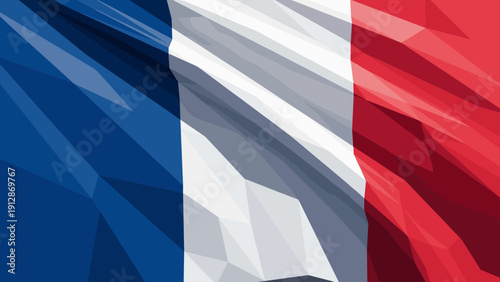 Geometric french flag with polygonal design in vibrant colors