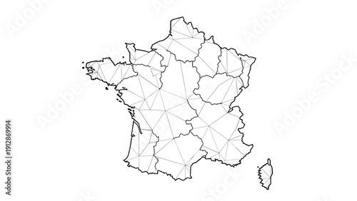 Geometric outline map of france with triangular network patterns
