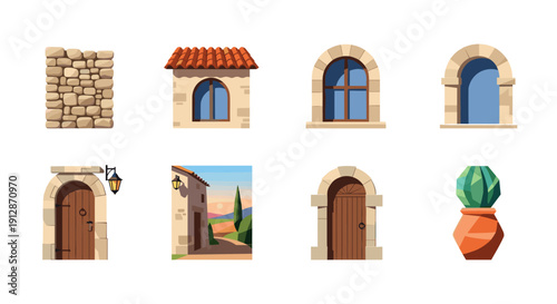 Charming architectural elements and mediterranean scenery with rustic details