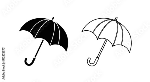 Two umbrellas, one black and one white, side by side, minimalist design, vector illustration Vector