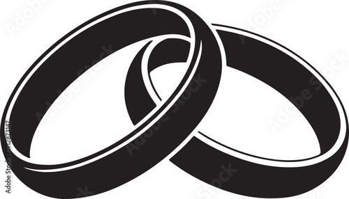 Intertwined wedding rings in black and white, symbolizing love and commitment.