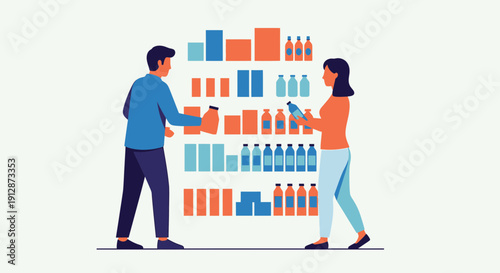 Couple Shopping for Groceries in Supermarket Aisle