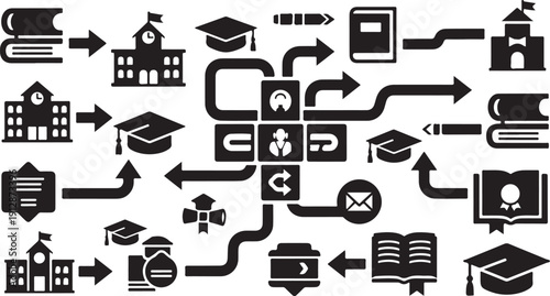 Education Icons and Symbols Flowchart Diagram Illustration