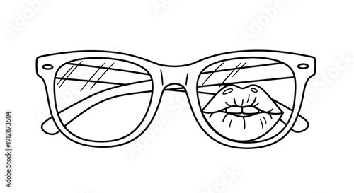 Sunglasses with lip reflection showcasing fashion and beauty themes in a minimalist design