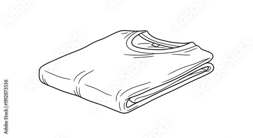 Line art of folded t-shirt minimalist design on white background showcasing apparel illustration
