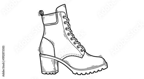 Elegant fashion sketch showcasing a stylish heeled boot design with intricate details