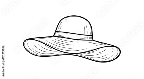 Elegant sun hat illustration with detailed line work and simple design for summer fashion