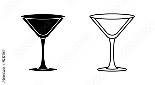 Two martini glasses, vector illustration, black and white, minimalist design Vector
