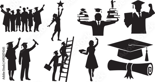 Graduation Silhouettes Celebrating Academic Achievement and Success Together