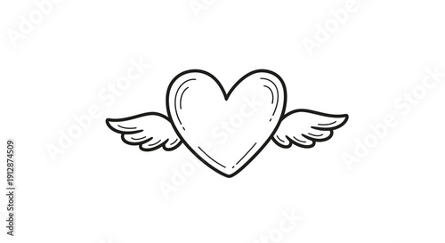 Minimalist drawing of a heart with wings conveying love and freedom theme vector