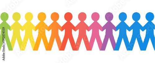 Colorful Paper People Chain Unity Concept Rainbow Community Illustration