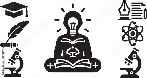 Education and Science Icons for Learning and Discovery Concepts