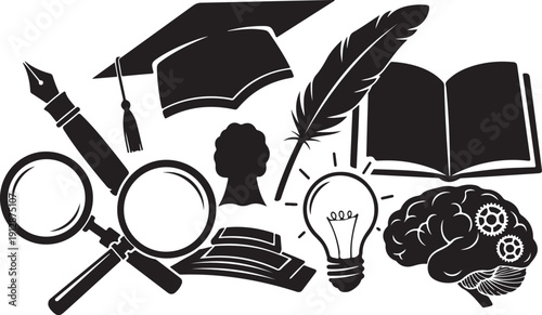 Education and learning concept with various study tools icons