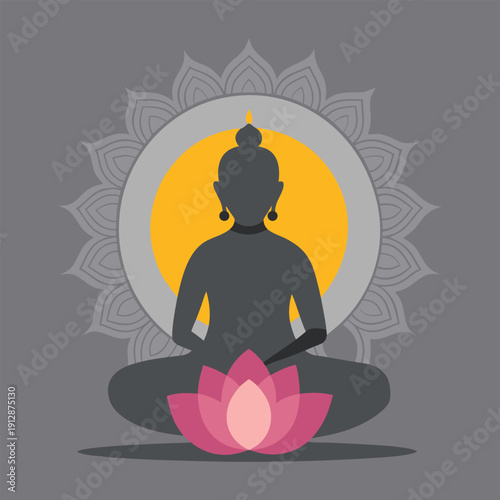 illustration of Buddha silhouette sitting in meditation pose