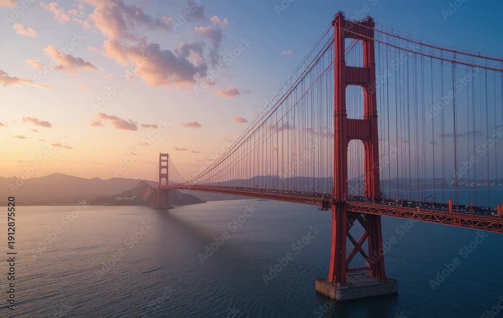 Obraz premium Stunning Golden Gate Bridge at Sunset Over Calm Waters in San Francisco
