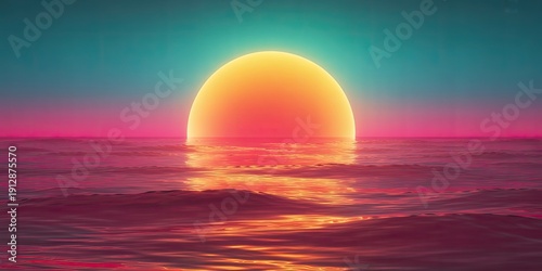 A vibrant sunset over a calm ocean with a colorful sky