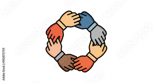 Diverse hands joining together in unity and cooperation symbolizing teamwork and partnership