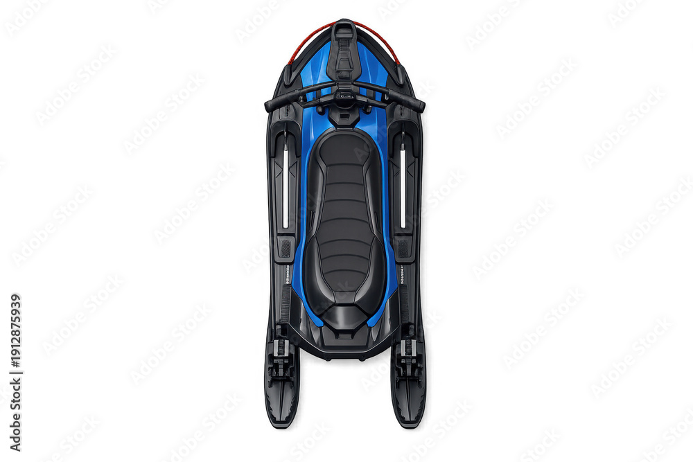 Naklejka premium Modern blue and black personal watercraft viewed from directly above on a black background